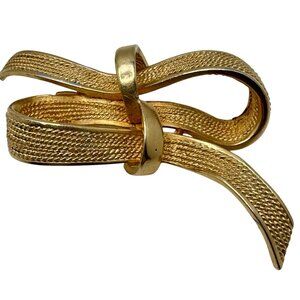 1940s Coro Gold Tone Bow Brooch Twisted Wire Ribbon Signed Vintage